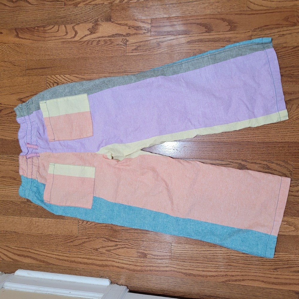 Current Air Patchwork Linen Cotton Belted Wide Le… - image 5